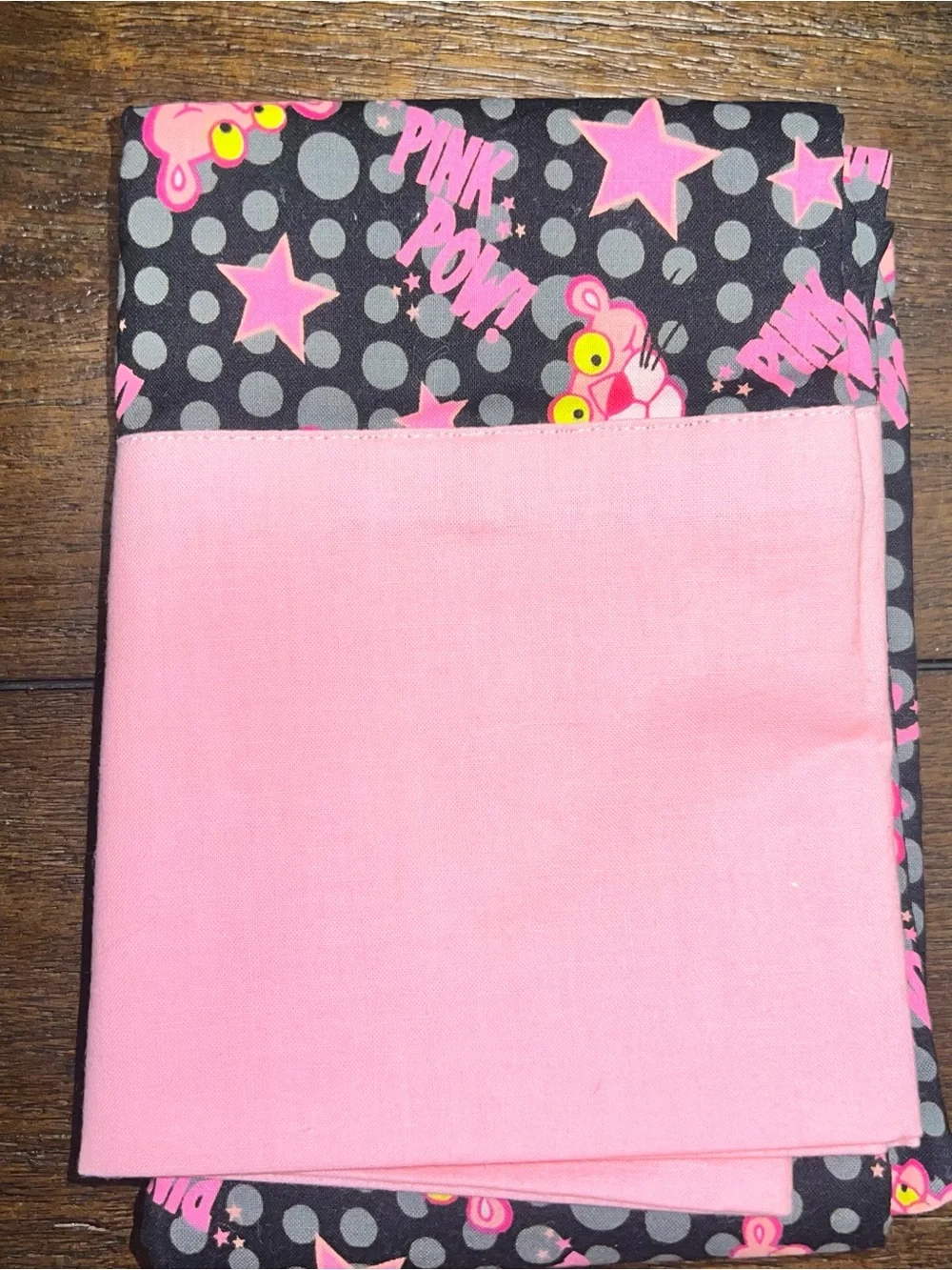 Handmade Pink Panther Black Polka Dot Cotton Pillowcase Pink Stars